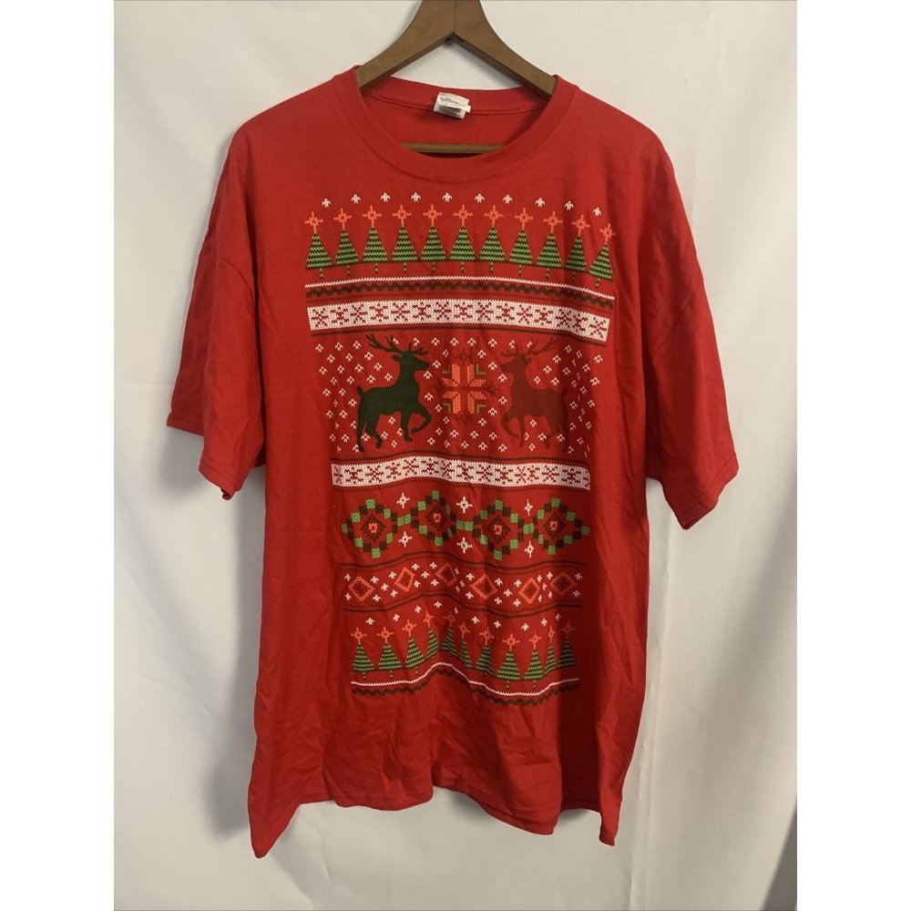 nwt christmas holiday santa claus 2xl red t shirt reindeer fair isle